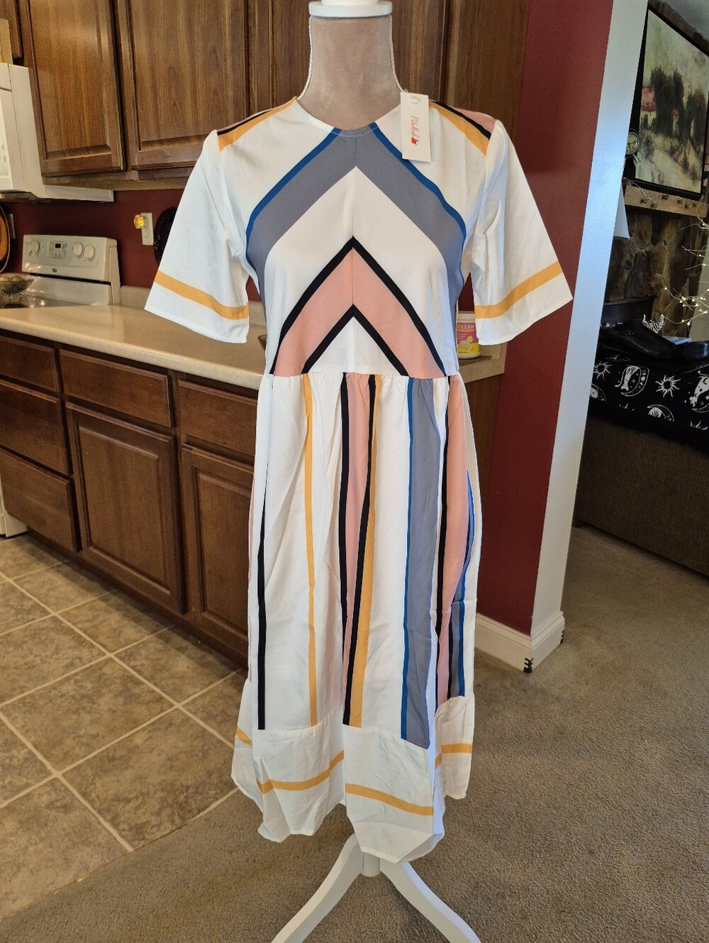 NWT Petal Lush White Multicolor Striped Midi Dress Size Small